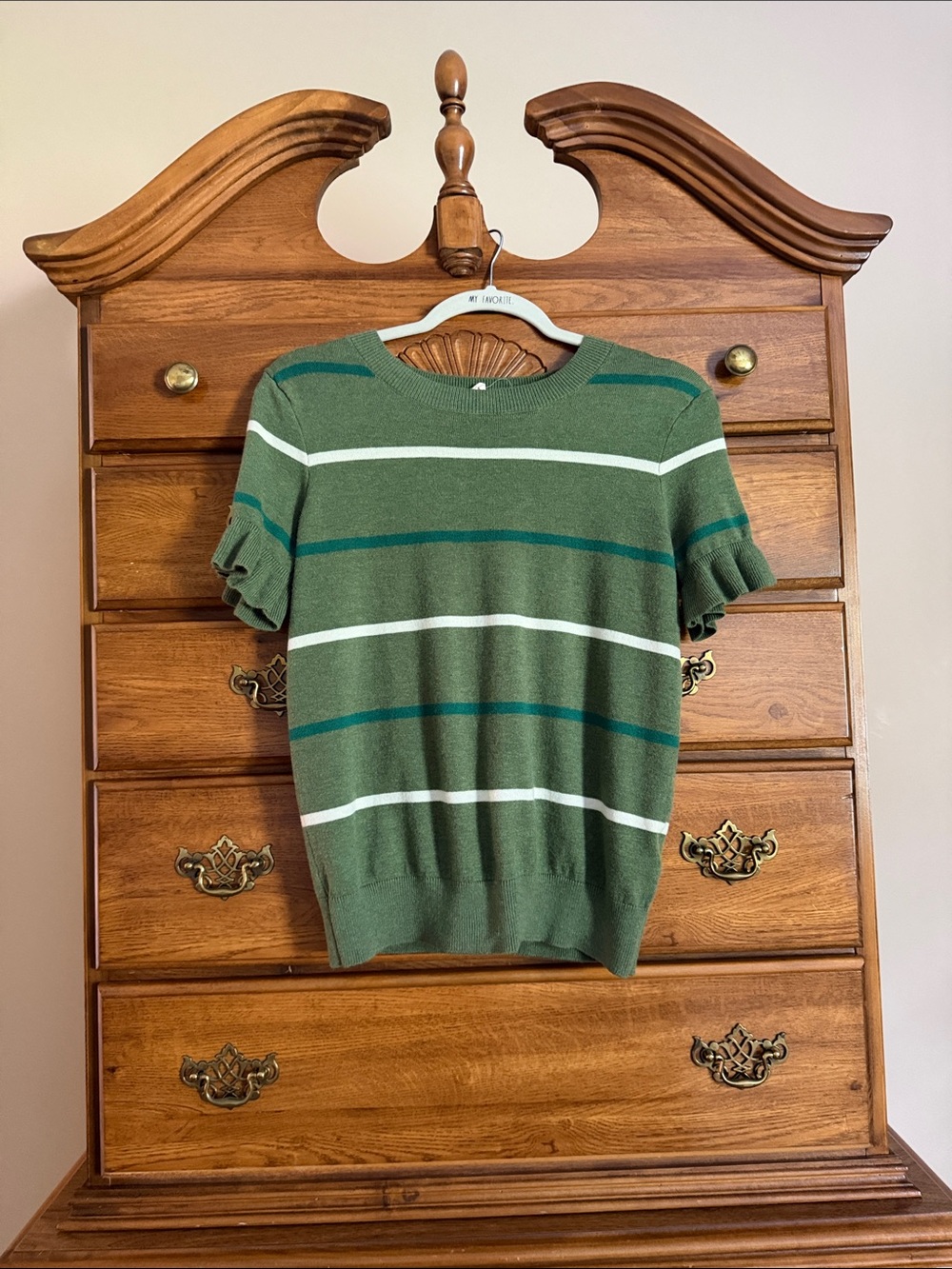 Green Striped Short-Sleeve Knit Sweater - Picture 1 of 5